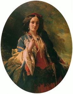 Katarzyna Potocka in oriental costume (1854), National Museum, Warsaw. Countess Potocka sat for this portrait in Paris, where she went after returning from a trip to the Holy Land. Róża Krasińska, who with her mother went to Paris, wrote that she was "a few times in the Winterhalter's studio, while the mother posed for her portraits".[2]