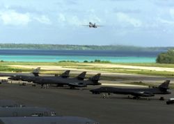 US Air Force B-1B Lancers at NSF Diego Garcia operating as part of Operation Enduring Freedom during October 2001.