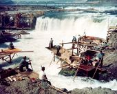 Celilo Falls, before the falls were flooded by The Dalles Dam in 1957.