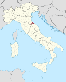 Map highlighting the location of the province of Rimini in Italy