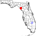 A state map highlighting Dixie County in the corner part of the state. It is medium in size.
