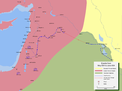 خريطة تفضيلية لمسار جيش خالد بن الوليد أثناء فتح بلاد الشام