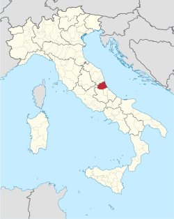 Map highlighting the location of the province of Teramo in Italy