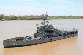 Parnaiba river Monitor, the oldest ship in activity in the Brazilian Navy. She is also the most heavily armed ship of the Brazilian river fleet.