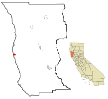 الموقع في مقاطعة مندوسينو وولاية كاليفورنيا