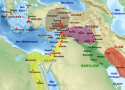 خريطة الشرق الأوسط في عصر رسائل العمارنة، في النصف الأول من القرن 14 ق.م.