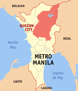 Map of Metro Manila showing the location of Quezon City Coordinates: 14°38' N, 121°2' E