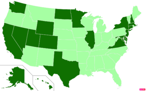 States in the United States by median nonfamily household income according to the U.S. Census Bureau American Community Survey 2013–2017 5-Year Estimates.[152] States with median nonfamily household incomes higher than the United States as a whole are in full green.