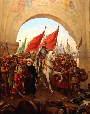 المسلمون يدخلون القسطنطينية بعد تمام فتحها بِقيادة السلطان العُثماني محمد الفاتح.