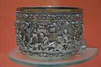 Round Bowl Depicting the Vessantara Jataka - Silver Alloy - 18th-19th Century CE - Myanmar.