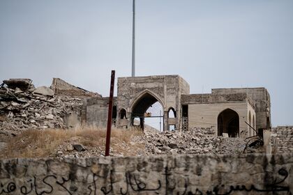 Views of the ruins and markets at the mound where the Shrine of Nebi Yunis was built, in summer of 2019 after its destruction by the Islamic State 19.jpg