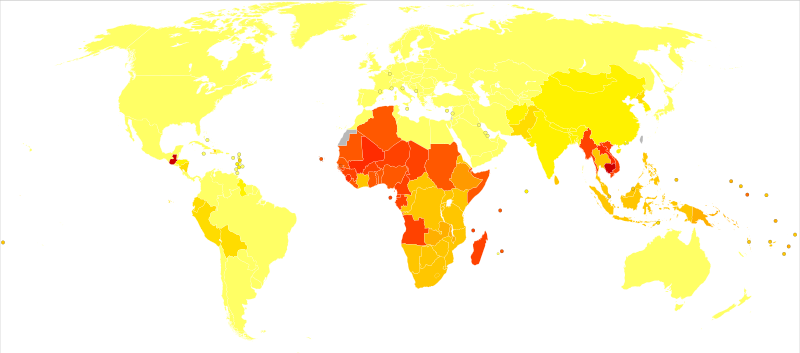 ملف:Intestinal nematode infections world map - DALY - WHO2002.svg