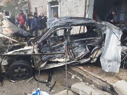 السيارة الملغومة بعد انفجارها في أعزاز، 31 يناير 2021.