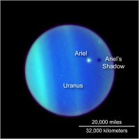 Ariel transiting Uranus, complete with shadow.