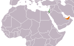 Map indicating locations of Israel and United Arab Emirates