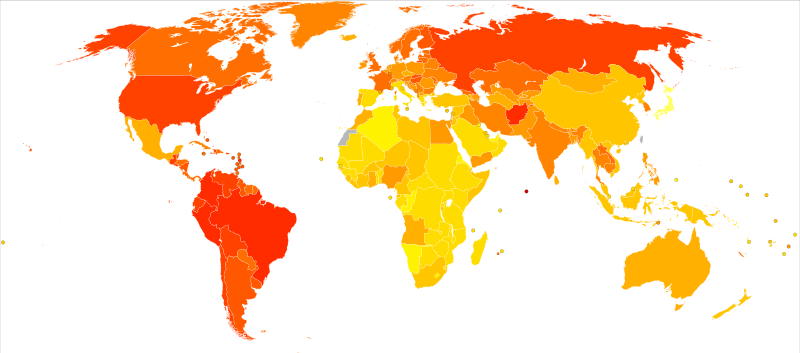 ملف:Neuropsychiatric conditions world map - DALY - WHO2004.svg
