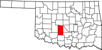 Map of Oklahoma highlighting غرادي