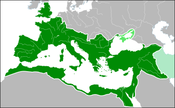 الامبراطورية الرومانية في أقصى اتساع لها في عهد تراجان في 117 م