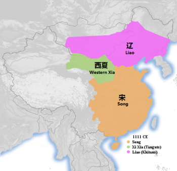 Location of Western Xia in 1111 (green in north west)