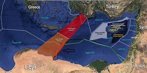 ترسيم الحدود البحرية بين دول المتوسط، ويظهر الخلاف بين الترسيم المصري والترسيم الليبي