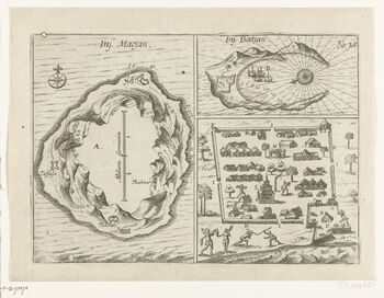 Bacan Island (right), including its settlement. 1616ح. 1616
