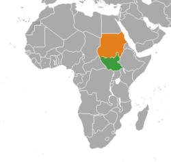 Map indicating locations of السودان and جنوب السودان