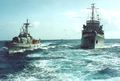 Brazilian navy corvette and patrol boat in exercise load.