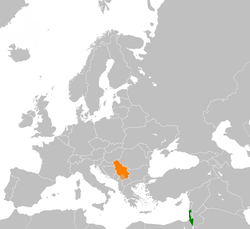 Map indicating locations of Israel and Serbia