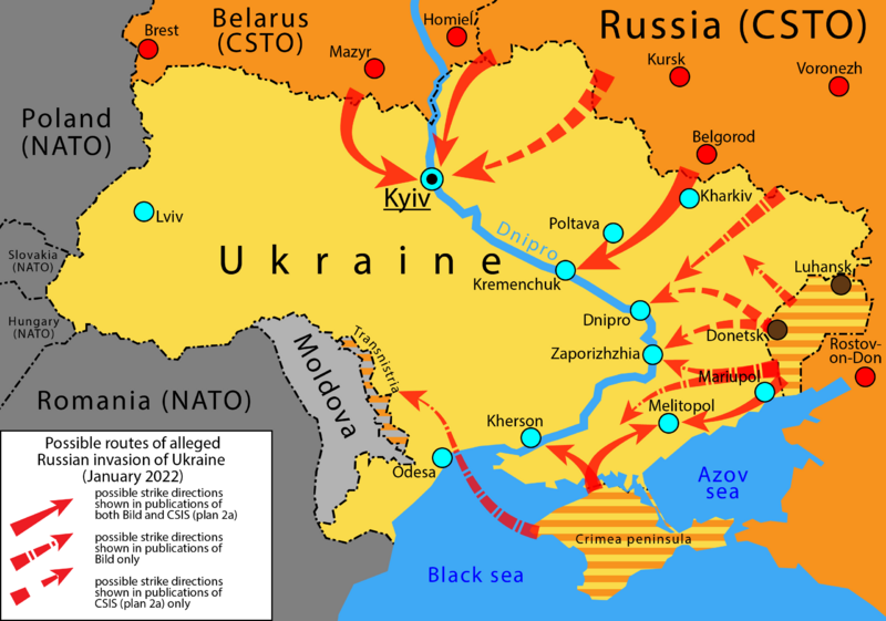 ملف:Possible routes of alleged Russian invasion of Ukraine (January 2022).png