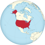 Map showing the United States in an orthographic projection