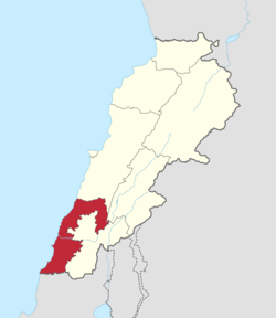 موقع محافظة الجنوب في لبنان.