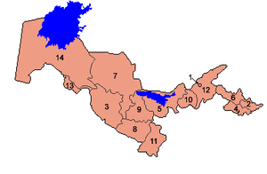 خريطة التقسيمات الادارية لاوزبكستان