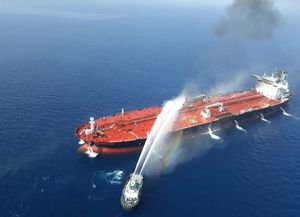 A fireboat is extinguishing fire of Front Altair Tanker.jpg