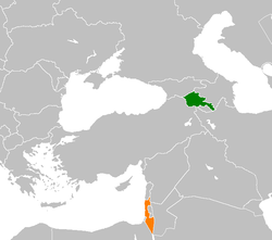 Map indicating locations of Armenia and Israel