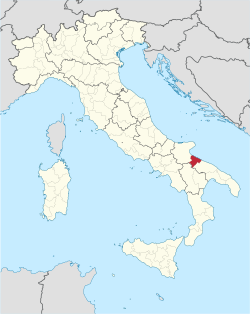 Map highlighting the location of the province of Barletta-Andria-Trani in Italy