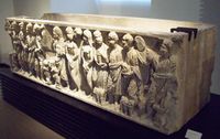 Early Christian marble sarcophagus with a high-relief representing scenes from the Old and the New Testament, c. 310 AD