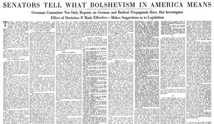 Senators Tell What Bolshevism in America Means.