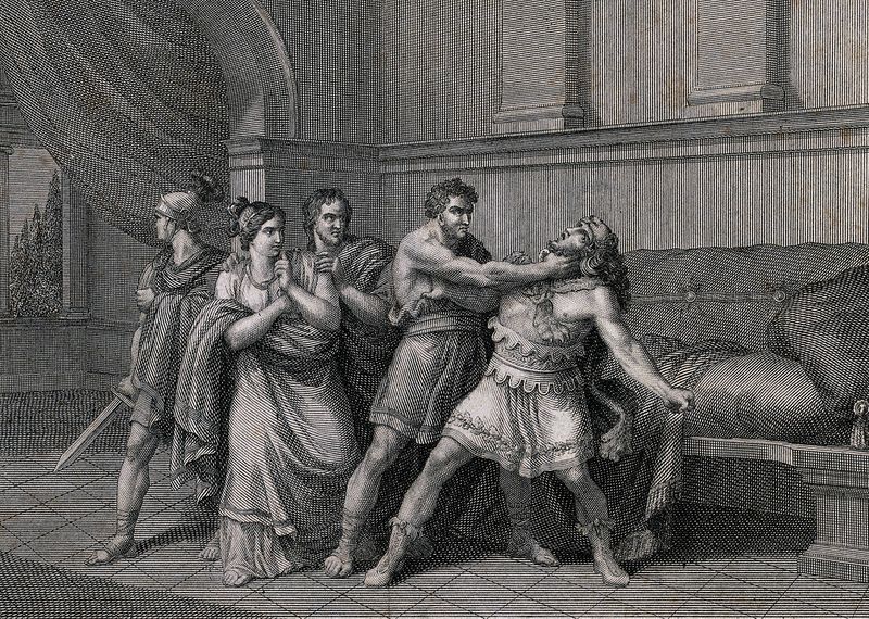 ملف:Atleta Narciso strangling Comodo. Engraving by G. Mochetti a Wellcome V0041508 (cropped).jpg