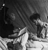 Eugenio Morales Agacino (on the right, Spanish entomologist and naturalist) and his aide, during a monitoring expedition on the desert locust. Tifariti, May 1942