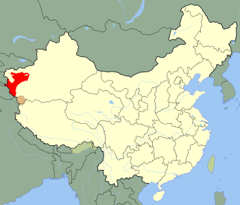 خريطة توضح موقع جمهورية تركستان الشرقية