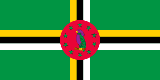 Flag of Dominica, features a purple sisserou parrot.
