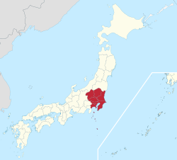 Map showing location of Kantō region within Japan