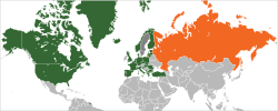 Map indicating locations of NATO and Russia