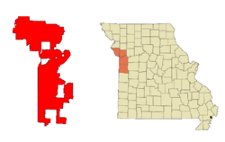 الموقع في جاكسون، كلاي، Platte, and Cass Counties in the state of Missouri.