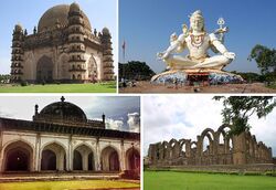 clockwise from top: Gol Gumbaz, Shivagiri Monument, Bara Kaman, Jama Masjid Vijayapura