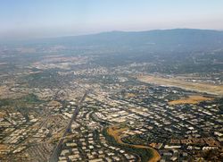 Silicon Valley, as seen from over north San Jose, facing southward towards Downtown San Jose, in June 2014.