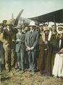 The Emir with Sir Herbet Samuel (centre) and T. E. Lawrence (left), Amman Airfield, 1921