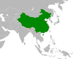 Map indicating locations of People's Republic of China and Bhutan