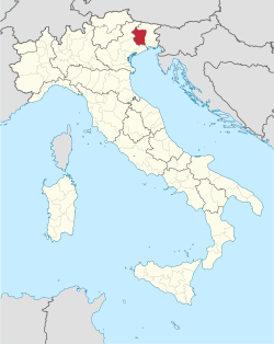 Map highlighting the location of the province of Pordenone in Italy