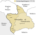 The Principality of Transylvania, the successor of Eastern Hungarian Kingdom (1570). Partium is depicted in the darker colour